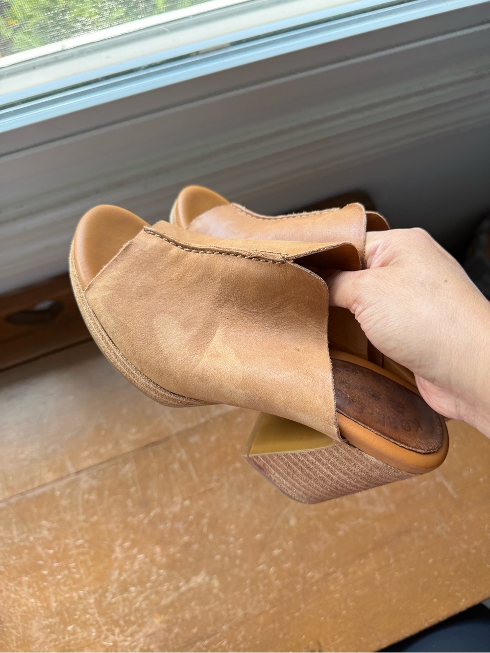 Kork-Ease Tan Leather Open-Toe Mule Heels - Picture 9 of 9